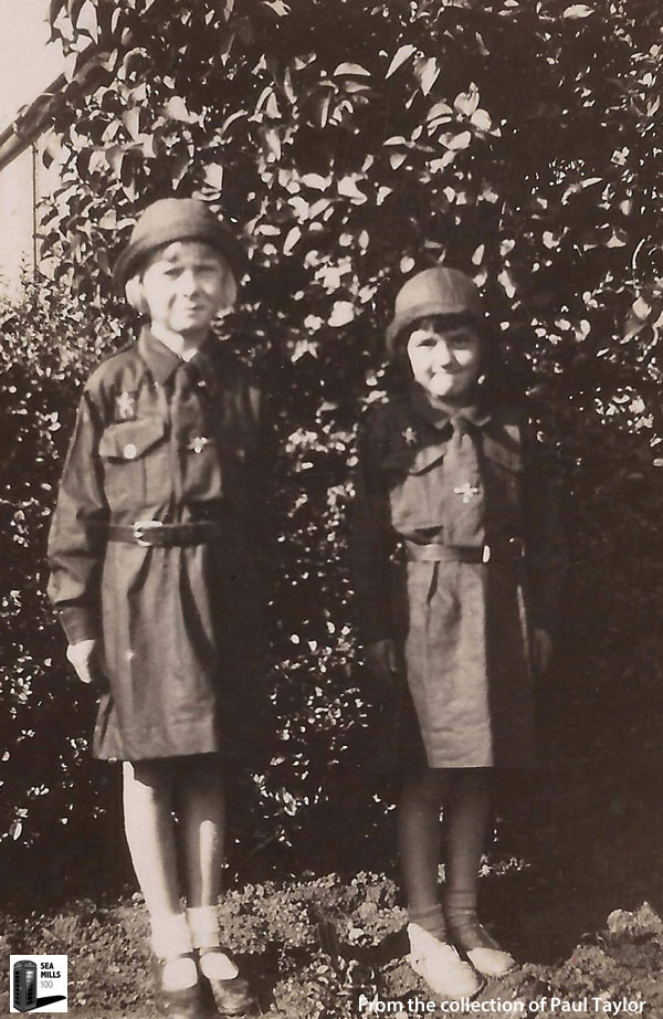 Joan and Nina in early Brownie Uniform, Sea Mills, Bristol