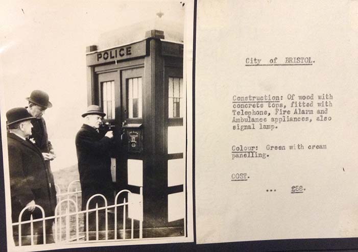 three men at the Sea Mills Bristol police box